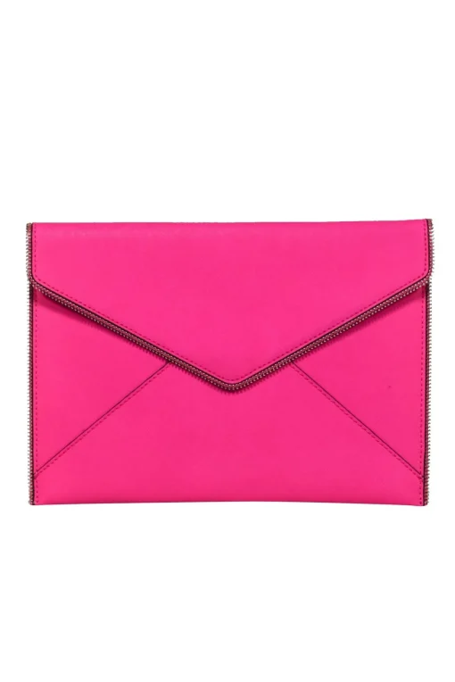 Rebecca Minkoff - Hot Pink Envelope Clutch w/ Zipper Trim