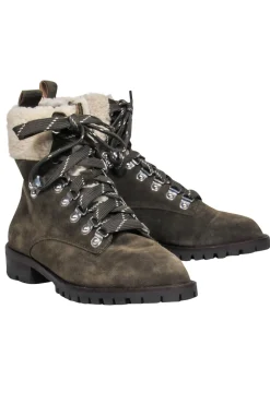 Rebecca Minkoff - Olive Suede Lace-Up Combat Boots w/ Faux Shearling Trim Sz 6.5