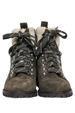 Rebecca Minkoff - Olive Suede Lace-Up Combat Boots w/ Faux Shearling Trim Sz 6.5