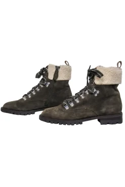 Rebecca Minkoff - Olive Suede Lace-Up Combat Boots w/ Faux Shearling Trim Sz 6.5