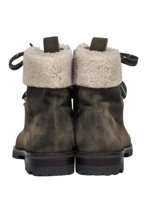 Rebecca Minkoff - Olive Suede Lace-Up Combat Boots w/ Faux Shearling Trim Sz 6.5