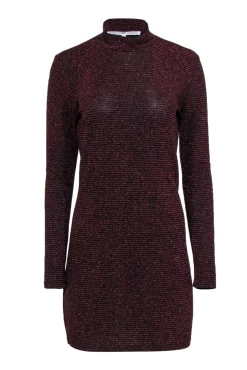 Rebecca Minkoff - Red & Black Sparkly Striped Long Sleeve Dress Sz M