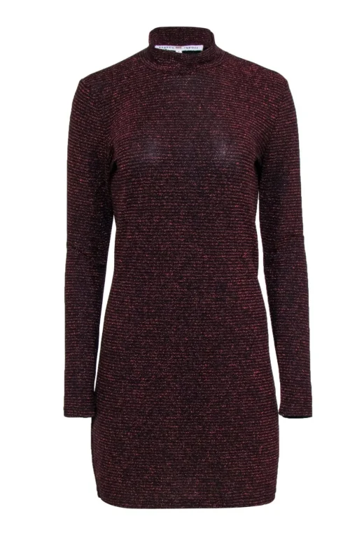 Rebecca Minkoff - Red & Black Sparkly Striped Long Sleeve Dress Sz M