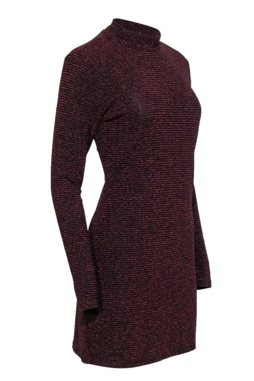Rebecca Minkoff - Red & Black Sparkly Striped Long Sleeve Dress Sz M