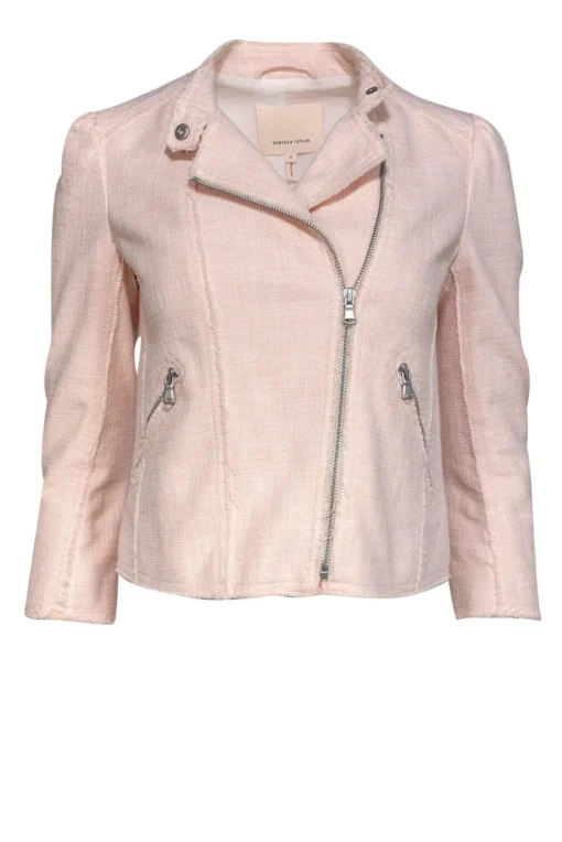 Rebecca Taylor - Baby Pink Moto-Style Tweed Jacket Sz 0