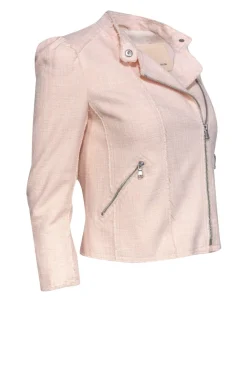Rebecca Taylor - Baby Pink Moto-Style Tweed Jacket Sz 0