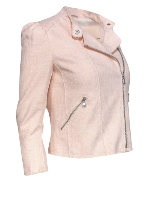 Rebecca Taylor - Baby Pink Moto-Style Tweed Jacket Sz 0