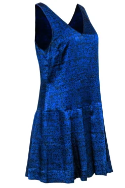 Rebecca Taylor - Black & Blue Printed Satin Drop-Waist Dress Sz 6