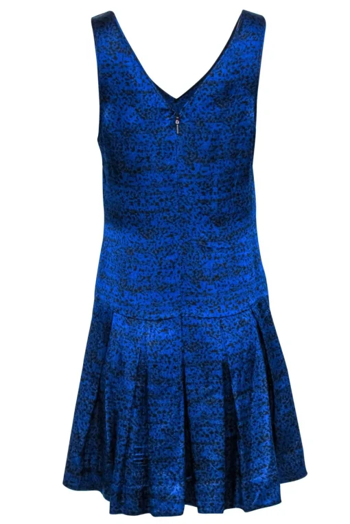 Rebecca Taylor - Black & Blue Printed Satin Drop-Waist Dress Sz 6