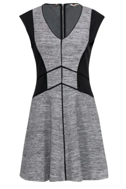 Rebecca Taylor - Black & Grey Paneled Geometric Colorblocked Fit & Flare Dress Sz 6
