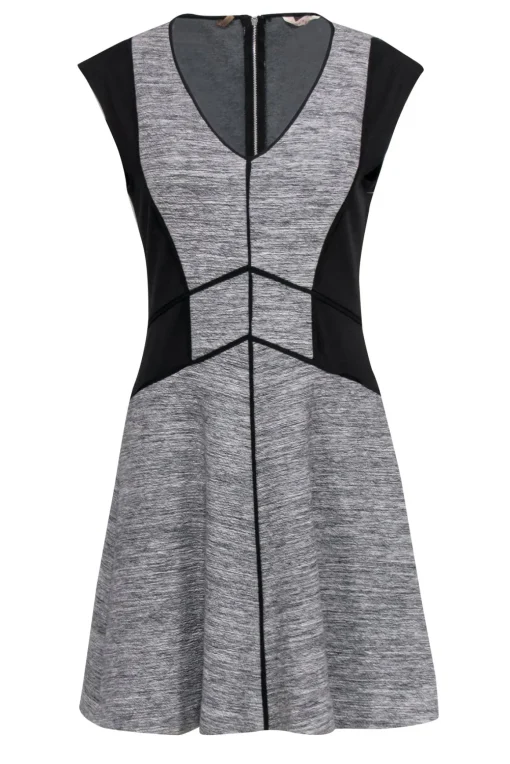 Rebecca Taylor - Black & Grey Paneled Geometric Colorblocked Fit & Flare Dress Sz 6