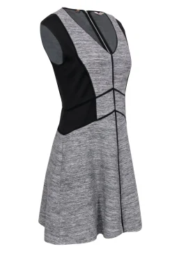 Rebecca Taylor - Black & Grey Paneled Geometric Colorblocked Fit & Flare Dress Sz 6