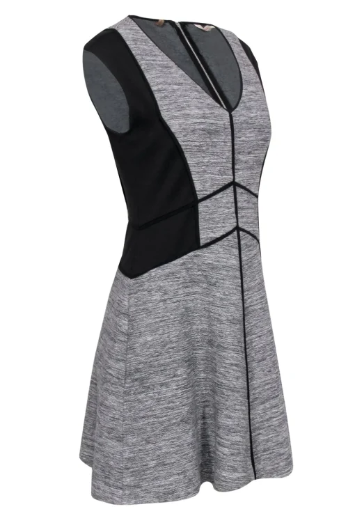 Rebecca Taylor - Black & Grey Paneled Geometric Colorblocked Fit & Flare Dress Sz 6