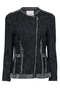 Rebecca Taylor - Black & Ivory Tweed Moto Zip Jacket Sz 8