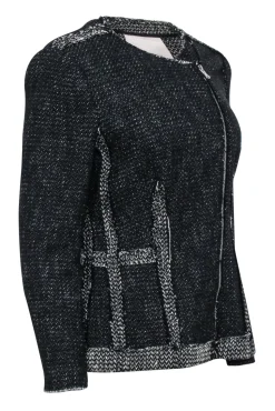 Rebecca Taylor - Black & Ivory Tweed Moto Zip Jacket Sz 8