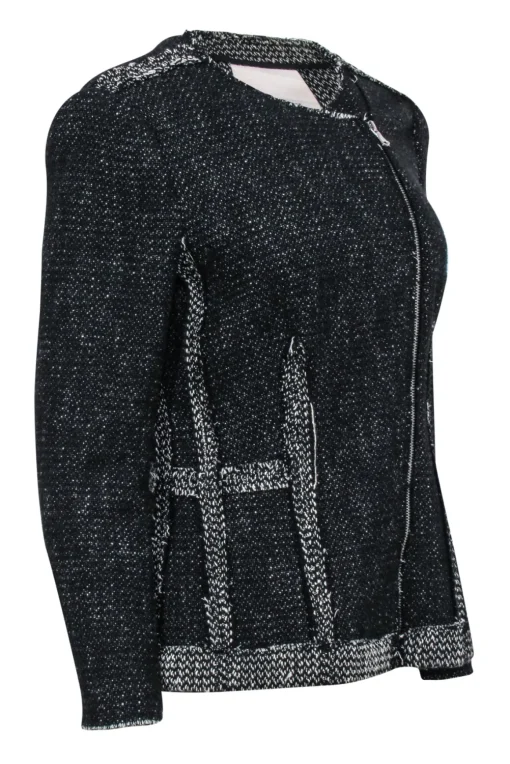 Rebecca Taylor - Black & Ivory Tweed Moto Zip Jacket Sz 8