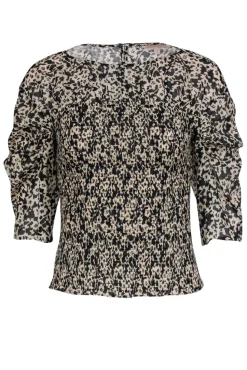 Rebecca Taylor - Black & Nude Print Blouse w/ Smocked Detail Sz XS