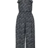 Rebecca Taylor - Black & White Floral Print Silk Wide Leg Jumpsuit w/ Ruffle Neckline Sz 4