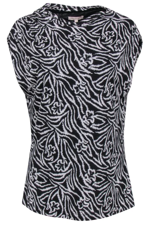 Rebecca Taylor - Black & White Floral Print “Zebra Lily” Sleeveless Blouse Sz XL