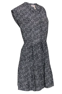 Rebecca Taylor - Black & White Floral Print Silk Fit & Flare Dress Sz 6