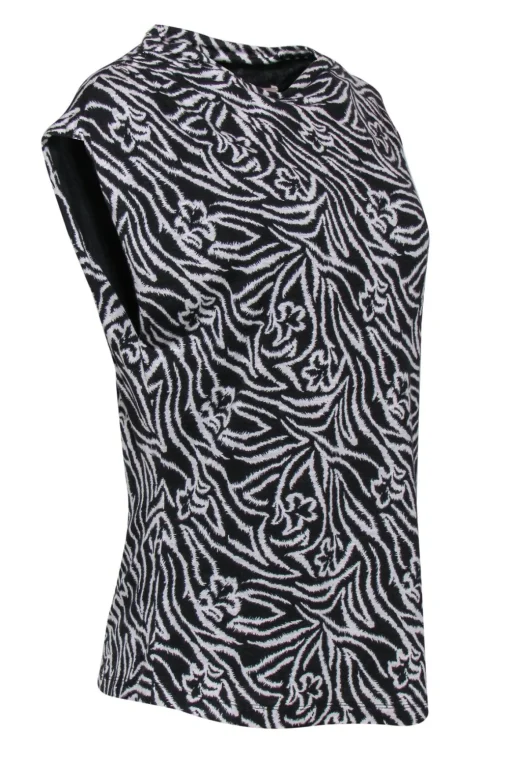 Rebecca Taylor - Black & White Floral Print “Zebra Lily” Sleeveless Blouse Sz XL