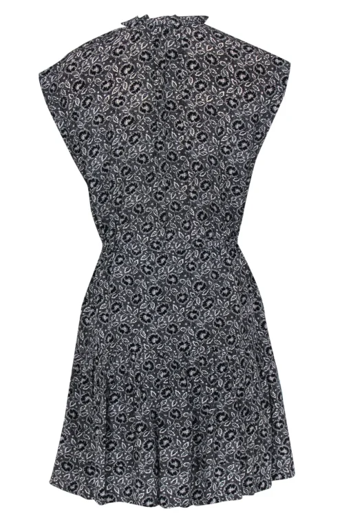 Rebecca Taylor - Black & White Floral Print Silk Fit & Flare Dress Sz 6