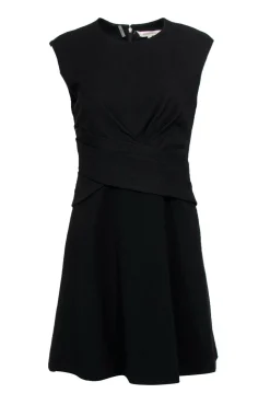 Rebecca Taylor - Black Cap Sleeve Textured & Draped Dress Sz 4