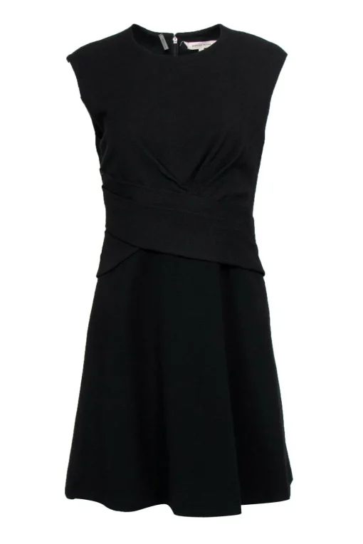 Rebecca Taylor - Black Cap Sleeve Textured & Draped Dress Sz 4