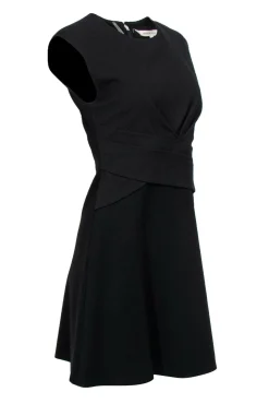 Rebecca Taylor - Black Cap Sleeve Textured & Draped Dress Sz 4