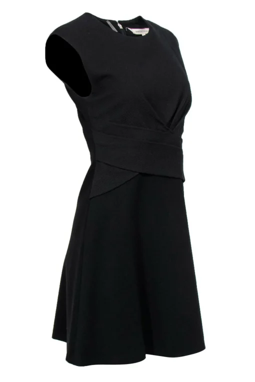 Rebecca Taylor - Black Cap Sleeve Textured & Draped Dress Sz 4