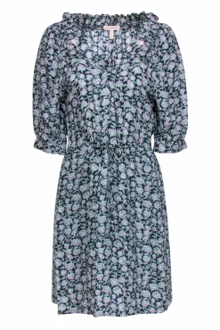 Rebecca Taylor - Black, Green & Lilac Floral Silk Sundress Sz 6