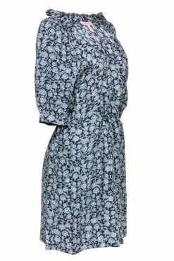 Rebecca Taylor - Black, Green & Lilac Floral Silk Sundress Sz 6