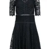 Rebecca Taylor - Black Lace Leather Trim Dress Sz 2