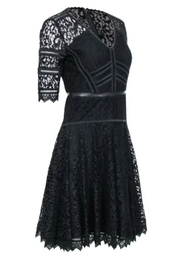 Rebecca Taylor - Black Lace Leather Trim Dress Sz 2