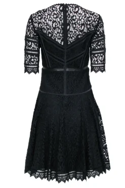 Rebecca Taylor - Black Lace Leather Trim Dress Sz 2