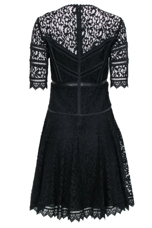 Rebecca Taylor - Black Lace Leather Trim Dress Sz 2