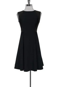 Rebecca Taylor - Black Leather Trim Flared Dress Sz 0