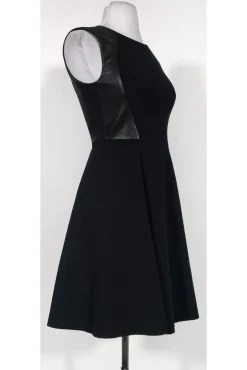 Rebecca Taylor - Black Leather Trim Flared Dress Sz 0