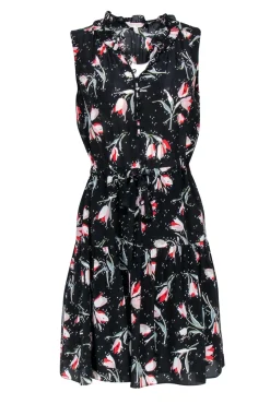 Rebecca Taylor - Black Tulip Sleeveless w/ Notched Neckline Mini Dress Sz 4