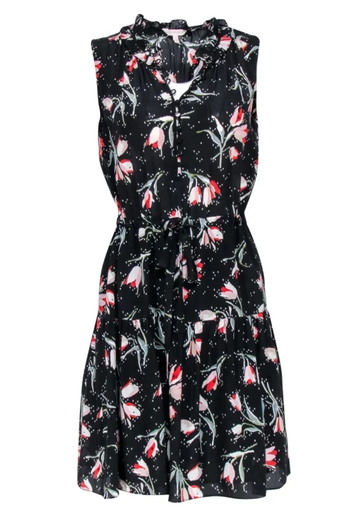 Rebecca Taylor - Black Tulip Sleeveless w/ Notched Neckline Mini Dress Sz 4