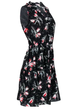 Rebecca Taylor - Black Tulip Sleeveless w/ Notched Neckline Mini Dress Sz 4