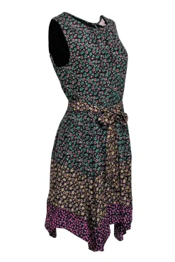 Rebecca Taylor - Black w/ Multicolor Floral Print Sleeveless Dress Sz L