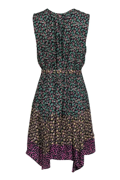 Rebecca Taylor - Black w/ Multicolor Floral Print Sleeveless Dress Sz L