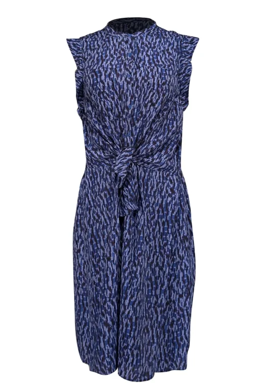 Rebecca Taylor - Blue, Black, & Indigo Print Silk Sleeveless Dress Sz 10