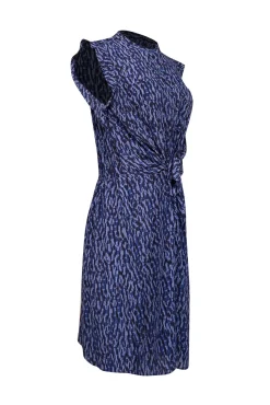 Rebecca Taylor - Blue, Black, & Indigo Print Silk Sleeveless Dress Sz 10