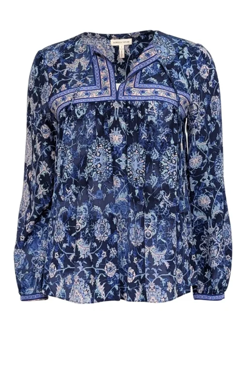 Rebecca Taylor - Blue, Indigo, & Light Pink Paisley Print Silk Blouse Sz 2