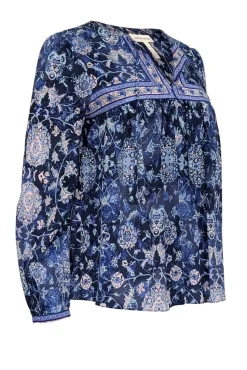 Rebecca Taylor - Blue, Indigo, & Light Pink Paisley Print Silk Blouse Sz 2