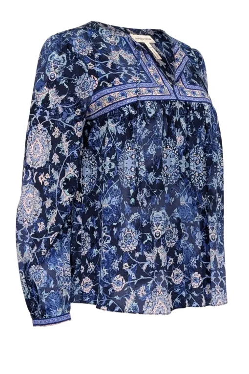 Rebecca Taylor - Blue, Indigo, & Light Pink Paisley Print Silk Blouse Sz 2