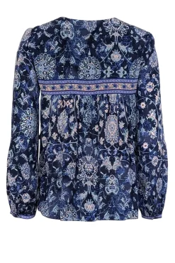 Rebecca Taylor - Blue, Indigo, & Light Pink Paisley Print Silk Blouse Sz 2