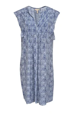 Rebecca Taylor - Blue Multicolor Kaleidoscope Print Pleated Silk Dress Sz 8